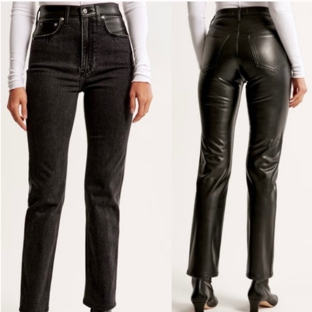 Womens ABERCROMBIE & FITCH Mixed Fabric Ultra High Rise Ankle Straight Jeans-14L